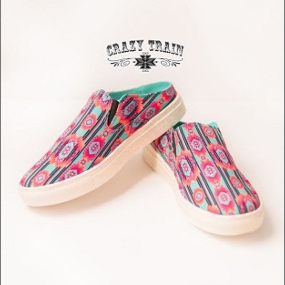 Sunset Slides Slip on Shoes***Neon Aztec